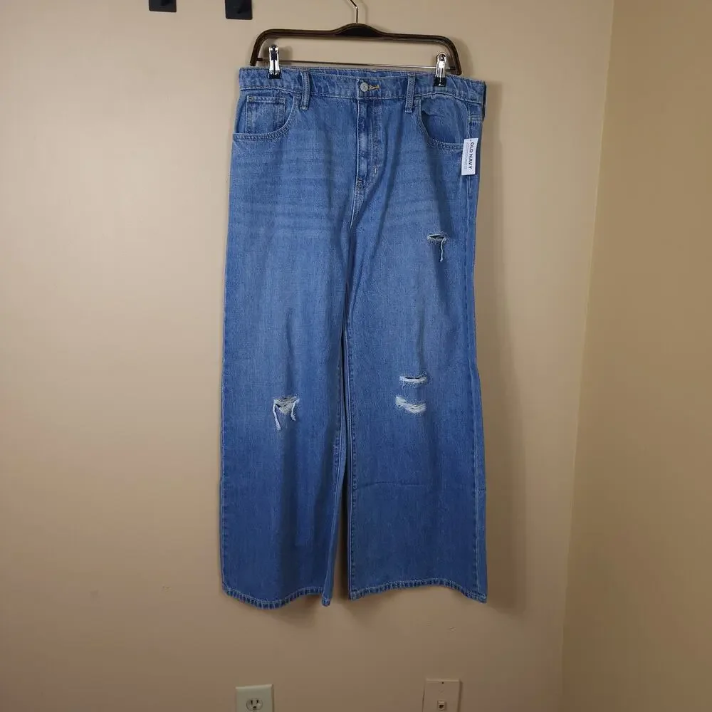 Old Navy High-Waisted Baggy Ripped Wide-Leg Jeans for Girls Size 20